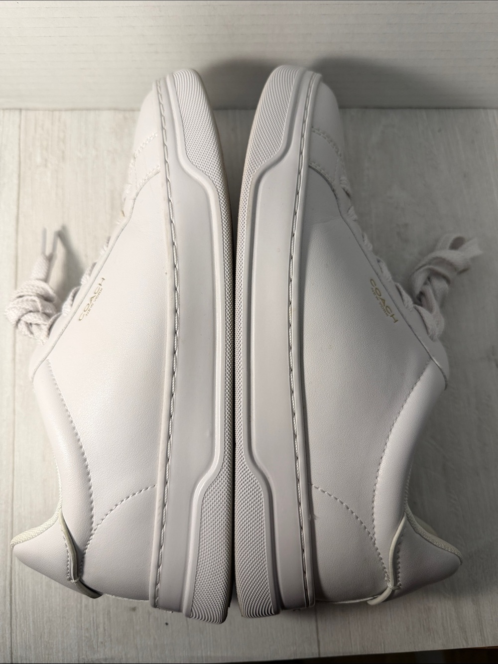 Coach White Leather Lace-Up Sneakers with Gold Accent - Picture 12 of 14